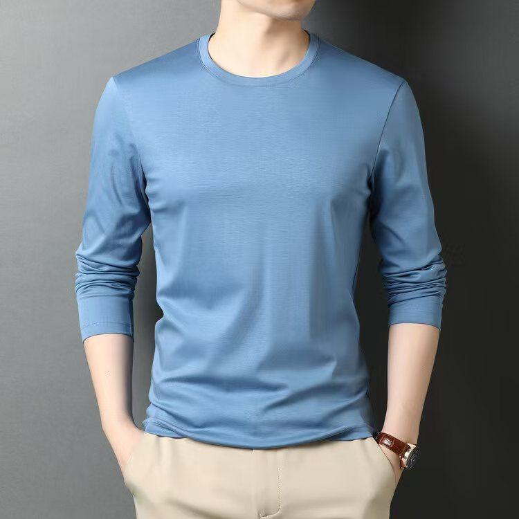 Tシャツ メンズ 男性用 長袖 春秋 液アンモニア シルケット加工 光沢 コットン 綿 無地 インナー トップス カットソー 普段使い