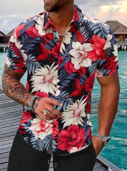 シャツ 男性用 不規則 プリント 半袖 トップス 普段使い アウトドア 綿混紡