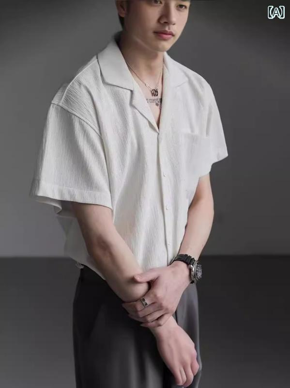 シャツ メンズ 男性用 半袖 キューバシャツ 豪華感 接触冷感 接触冷感 電気メッキ加工 普段使い リラックス 部屋着