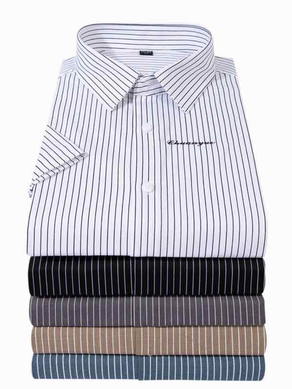 シャツ メンズ 男性用 トップス ストライプ柄 刺繍 ビジネス カジュアル ストレッチ 伸縮性2