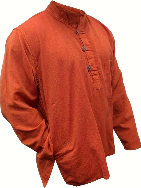 シャツ メンズ 男性用 ヘンリーネック トップス 長袖シャツ 宽松 仿麻 通気性