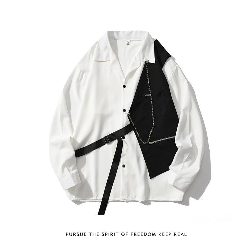 シャツ 男性用 長袖 高街 トップス 春秋 インナー 重ね着 白 ホワイト 無地 カジュアル きれいめ