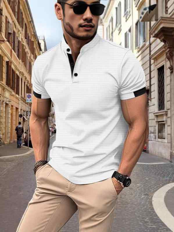 Tシャツ メンズ 男性用 半袖 切り替え トップス 襟付き スポーティー カジュアル スタイル