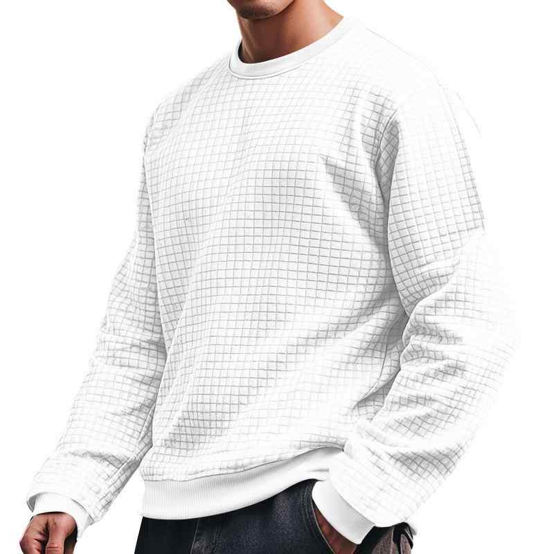 Tシャツ メンズ 男性用 長袖 ニット トップス スリムフィット チェック柄 ラウンドネック カジュアル 普段使い 秋冬