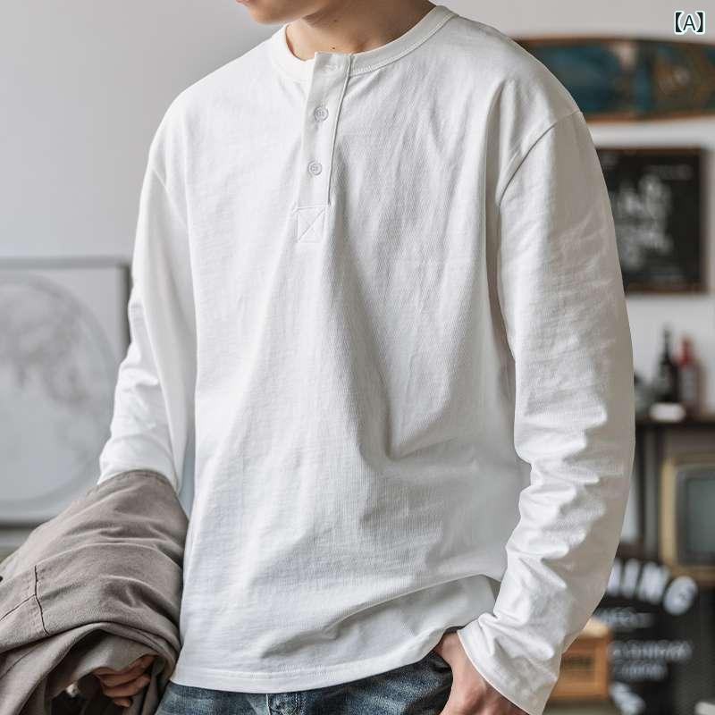 Tシャツ 男性用 春秋物 大码 長袖 トップス カットソー ヘンリーネック レトロ リラックス 普段使い 部屋着 — vista 2