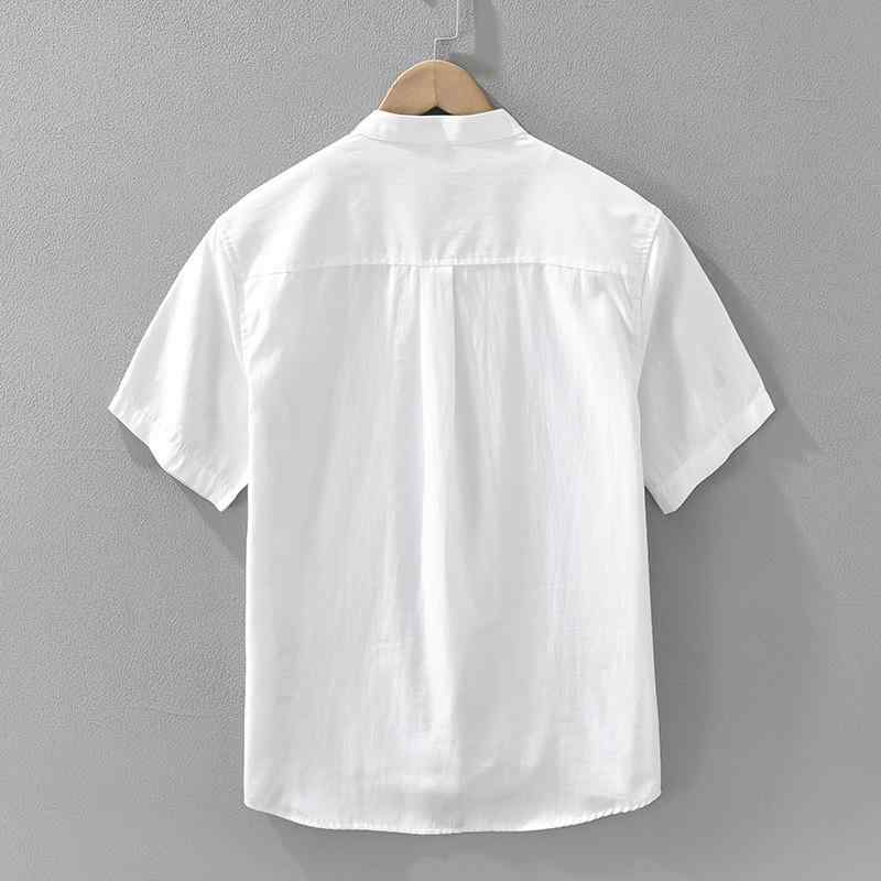 シャツ 男性用 半袖 刺繍 おしゃれ 文芸 普段使い ゆったり スタンドカラー トップス