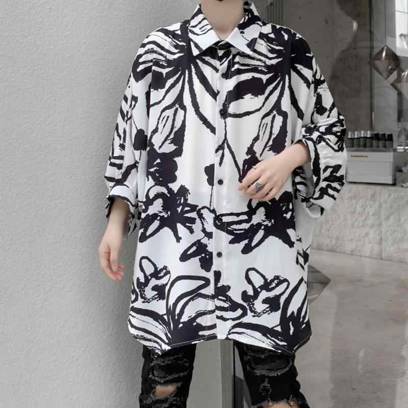 シャツ メンズ 男性用 カジュアル ゆるい プリント 水墨 ブラック &amp; ホワイト グラフィック 半袖 トップス 普段使い