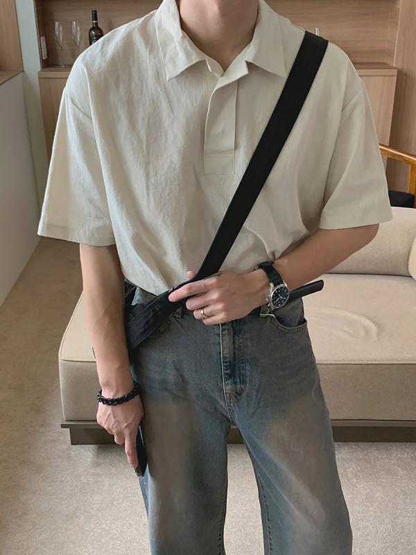 ポロシャツ メンズ 半袖 Tシャツ 夏服 カジュアル シャツ襟 トップス 韓国 ゆったり 接触冷感 部屋着 綿麻