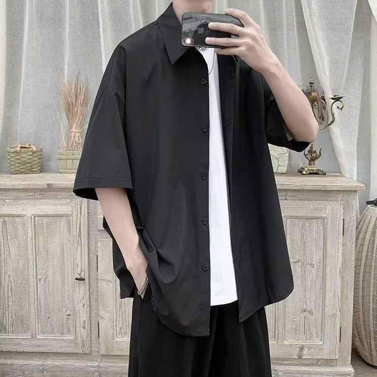 シャツ メンズ 男性用 トップス 夏 接触冷感 上着 豪華感 制服風 半袖 白 ドレープ感