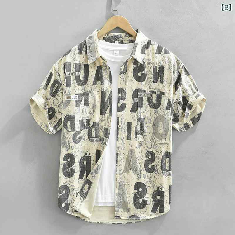 シャツ メンズ 男性用 トップス 半袖 カジュアルシャツ ゆったり リラックス おしゃれ プリント柄 通気性