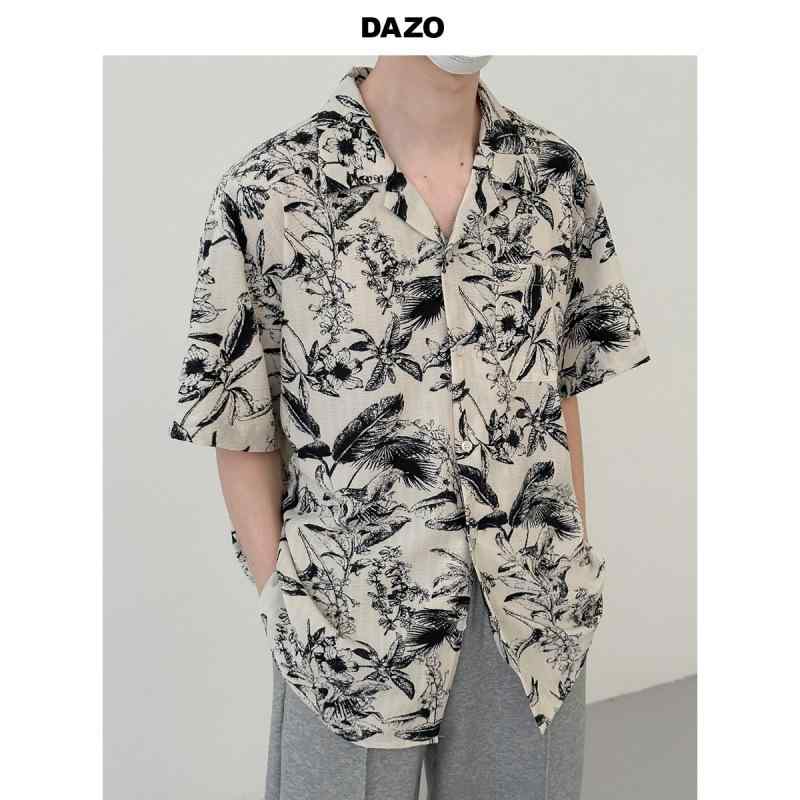 Long-Sleeve （Shape Holding） - シャツ 男性用 古着 半袖 アロハシャツ ビーチ リゾート カジュアル オープンカラー ゆったり ビッグシルエット レトロ