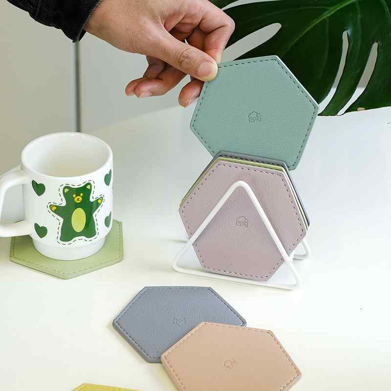 コースター レザー調 PU マカロンカラー セット 軽量 滑り止め 断熱