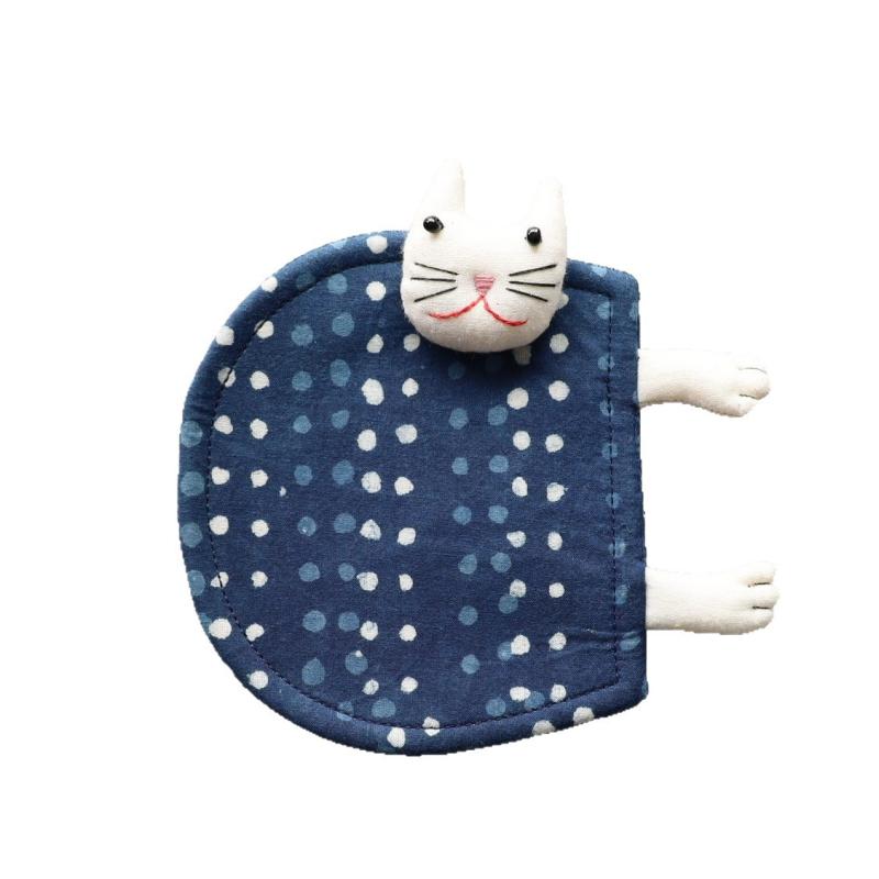 コースター 猫 うさぎ 手作り 染色 植物藍染め 綿2