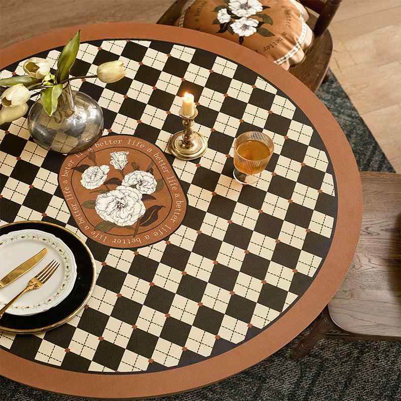 テーブル テーブルマット レザー 防水 防油 耐熱 滑り止め 円形 チェック柄 食卓マット ダイニング インテリア アメリカン レトロ