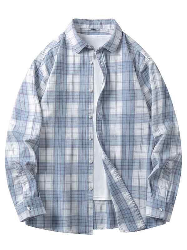 シャツ メンズ 男性用 春物 長袖 カジュアル 宽松 ゆったり チェック柄 綿 コットン ワークシャツ...