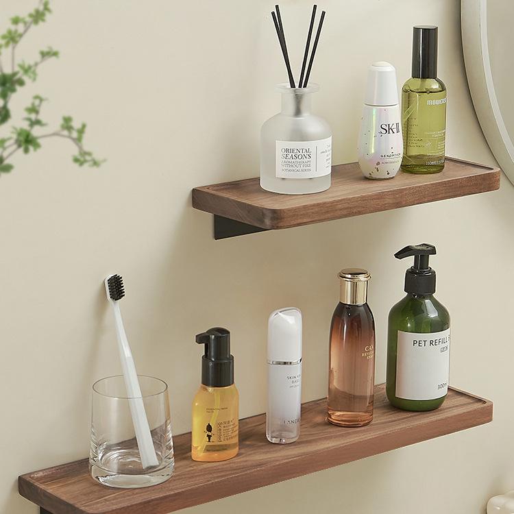 浴室用ラック 壁掛け式 豪華感 胡桃木 無垢材 一字型 棚 洗面所 化粧品 収納ラック 実木 整理棚