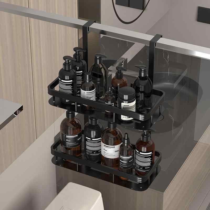 バスルーム 収納 背面フック式 ラック 洗面所 多機能 壁掛け式 ドリル不要 2層