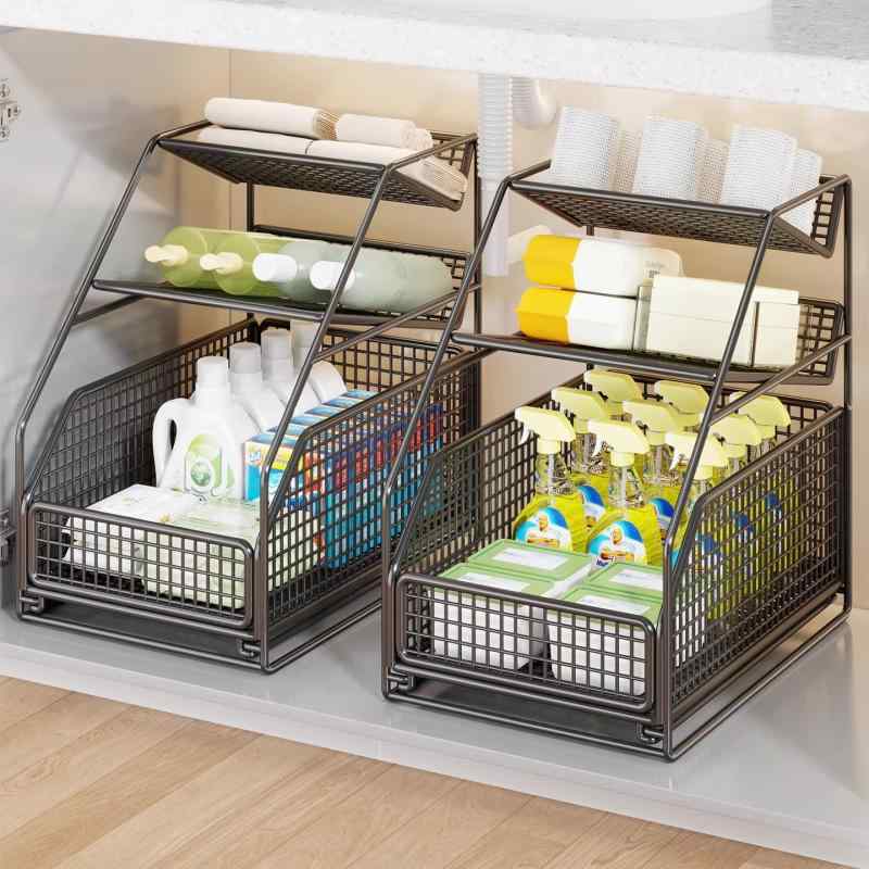 バスケット 洗面所収納 浴室収納 シンク下収納 スライド式 多層収納ラック(3.0)