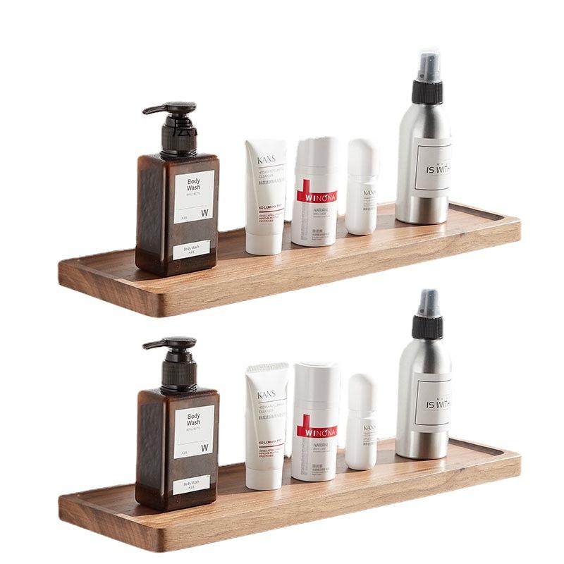 棚 ラック 洗面所 浴室 収納 壁掛け 一字型 ウォールシェルフ 無垢材 胡桃木風 飾り棚 スパイスラック