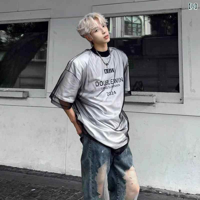 Tシャツ メンズ 男性用 半袖 夏 美式 ストリート 接触冷感 豪華感 パッド