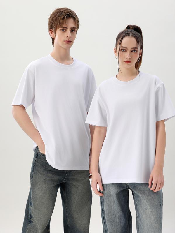 Tシャツ 男性用 ヘビーウェイト 無地 コットン クルーネック 半袖 ゆったり ダブルガーゼ ストリート トップス