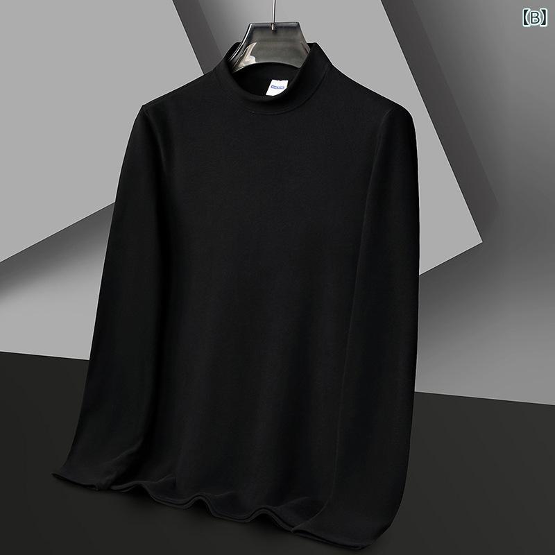 シャツ 男性用 秋冬 起毛 あったか インナー トップス 保温 ストレッチ 半ハイネック Tシャツ カットソー 豪華感 普段使い 3