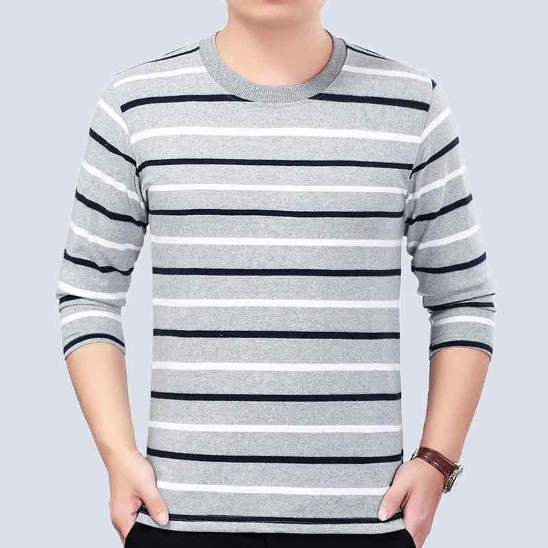 Tシャツ メンズ 男性用 長袖 丸首 春物 インナーシャツ コットン ストライプ柄 ニット 普段使い カジュアル 百搭 秋服 トップス