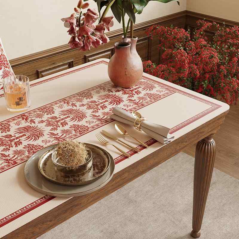 テーブルマット 中華風 赤 防水 防熱 洗える 食卓 家庭用 茶托 皮革2
