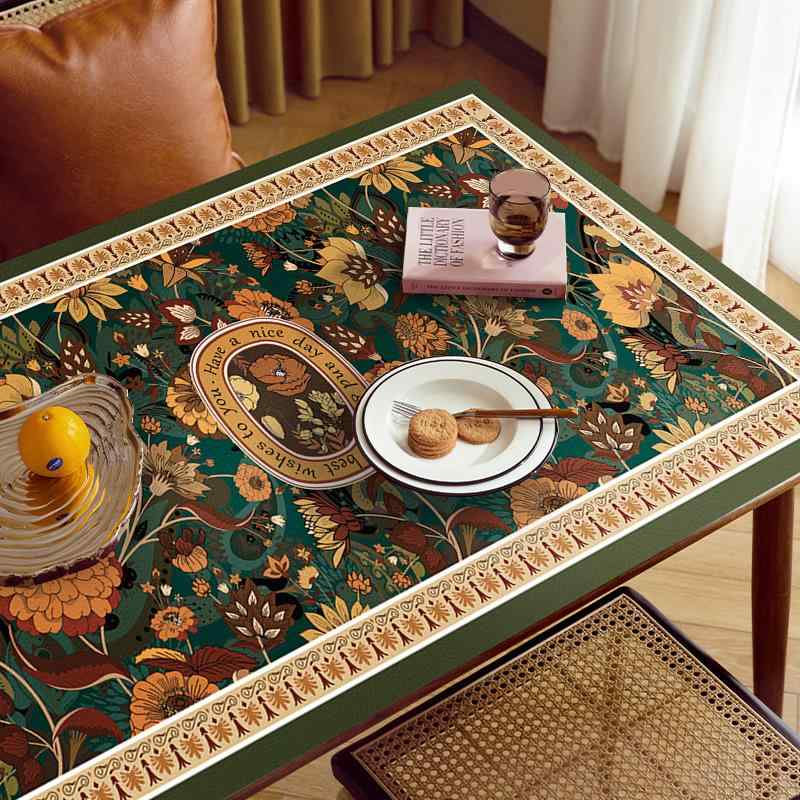 テーブルクロス 豪華感 復古風 レザー シリコン ティーテーブルマット 長方形 防水 防油 ランチョンマット