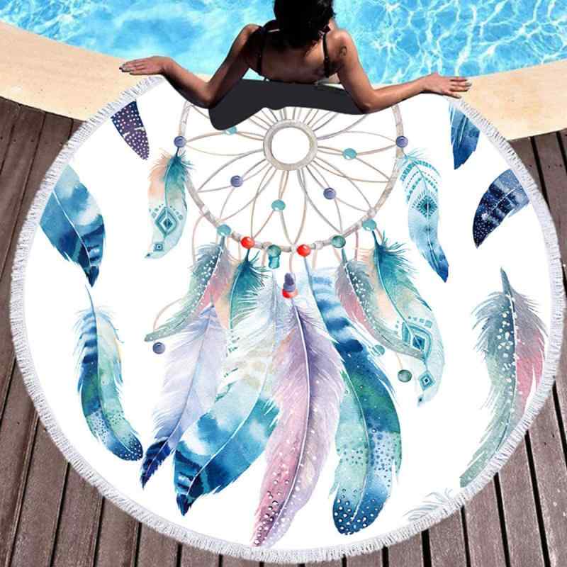 ビーチタオル 大型 ラウンド 花柄 ドクロ フリンジ 極細繊維 ピクニック ヨガ マット ラグ テーブルク..