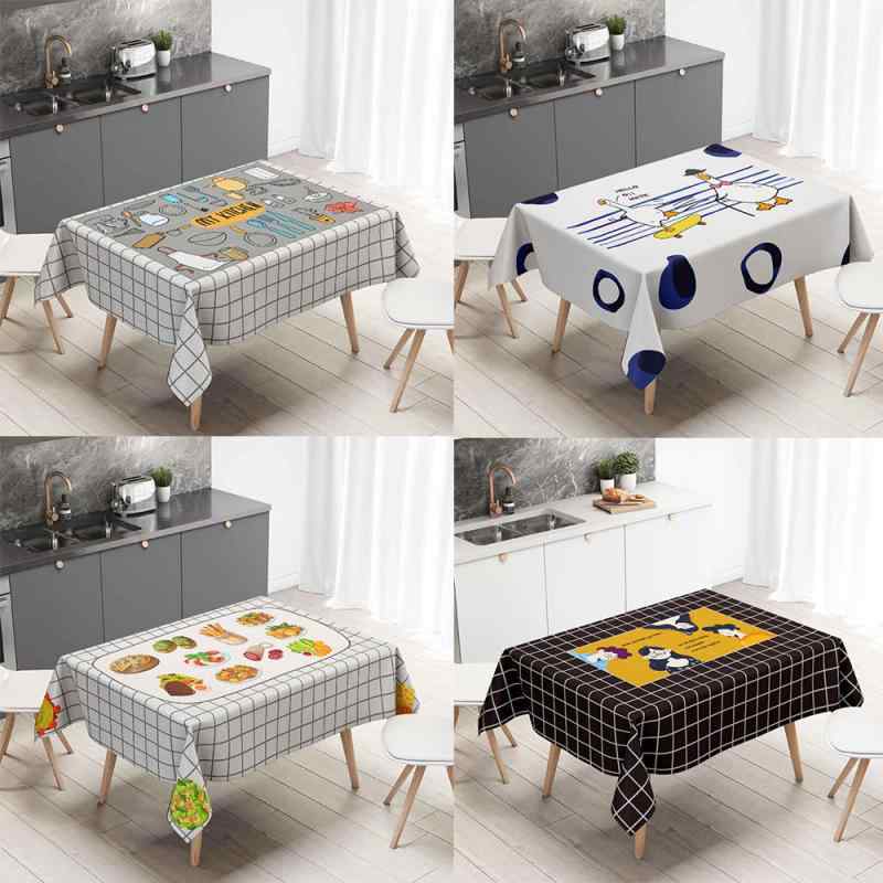 テーブルクロス 長方形 カフェ風 チェック柄 白黒 パン柄 キッチン ダイニング テーブル ホテル 撥水 防汚 テーブルマット2