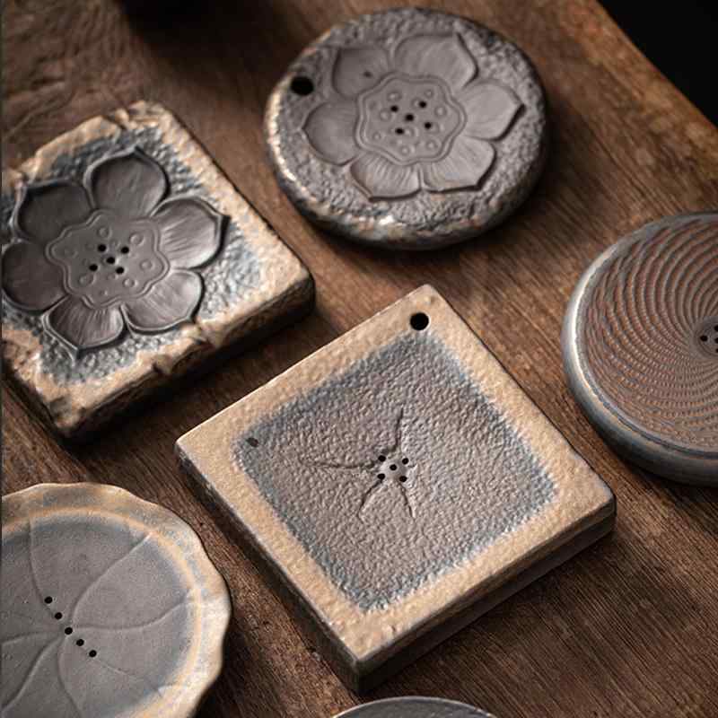 茶托 ティーポットマット 粗陶 手作り レトロ 老岩泥 功夫茶道具 貯水式 茶盤