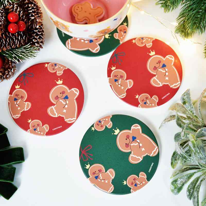 コースター かわいい 生姜 ジンジャーブレッドマン クリスマス ギフト 断熱 滑り止め セラミック 軟木2