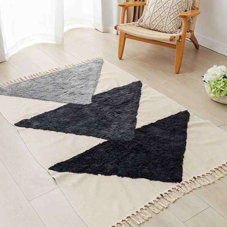 ラグ コットン リネン 大判 ビンテージ 絨毯 リビング センターテーブル マット 敷物 ダイニング テーブルクロス 多機能 ベッドルーム ベッドサイド