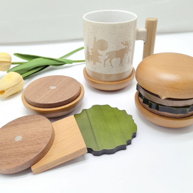 コースター かわいい 木製 マグネット 滑り止め 断熱パッド ハンバーガー モチーフ キッチン雑貨 おし..