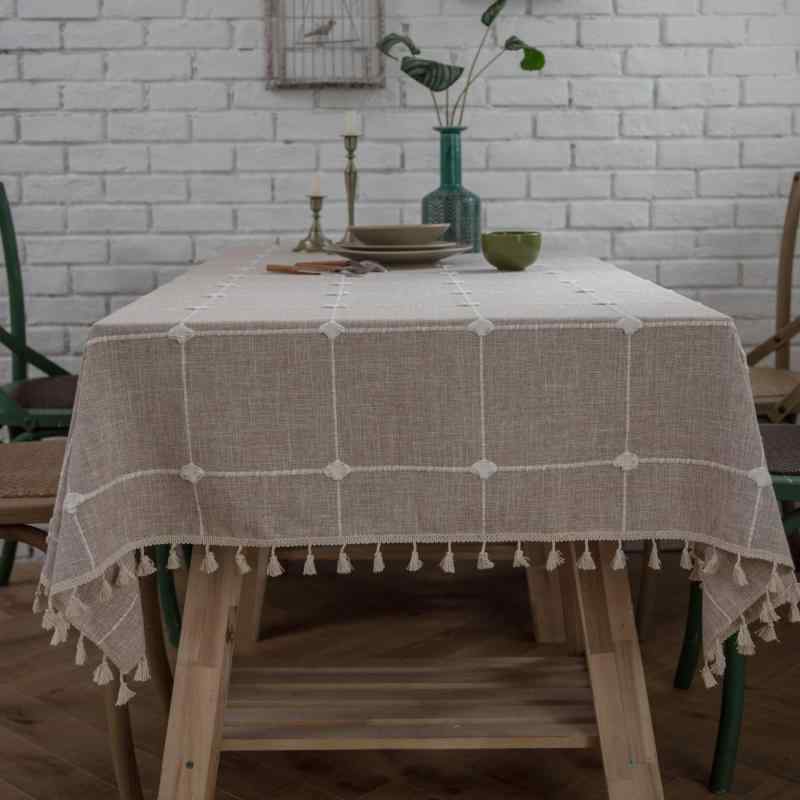 テーブルクロス コットンリネン テーブルマット 無地 フリンジ付き 長方形 ティーテーブル 食卓カバー