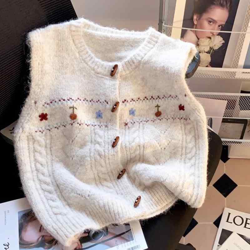 ニット ベスト レディース 手編み 花柄 セーター 丸首 レイヤード 重ね着 スイート ジャカード 編み込み ゆったり かわいい ガーリー カジュアル