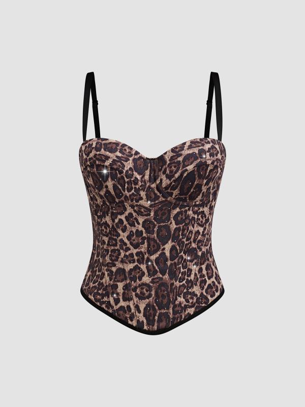 キャミソール レディース ヒョウ柄 伸縮性 接触冷感 ロング丈 チューブトップ スリムフィット トップス