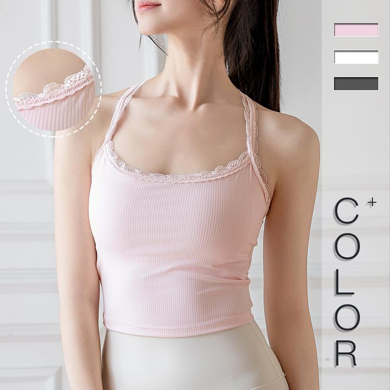 スポーツブラ レディース レース ヨガウェア 揺れにくい 美背 ノンワイヤー パッド付き ランニング フィットネス 接触冷感 伸縮性2