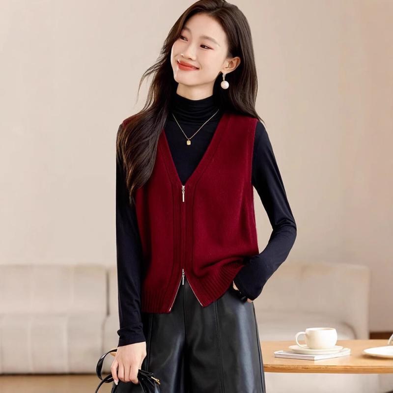 ニットベスト レディース 春物 ショート丈 豪華感 レイヤード 重ね着 チョッキ トップス 大きいサイズ ゆったり 体型カバー 着痩せ かわいい おしゃれ カジュアル