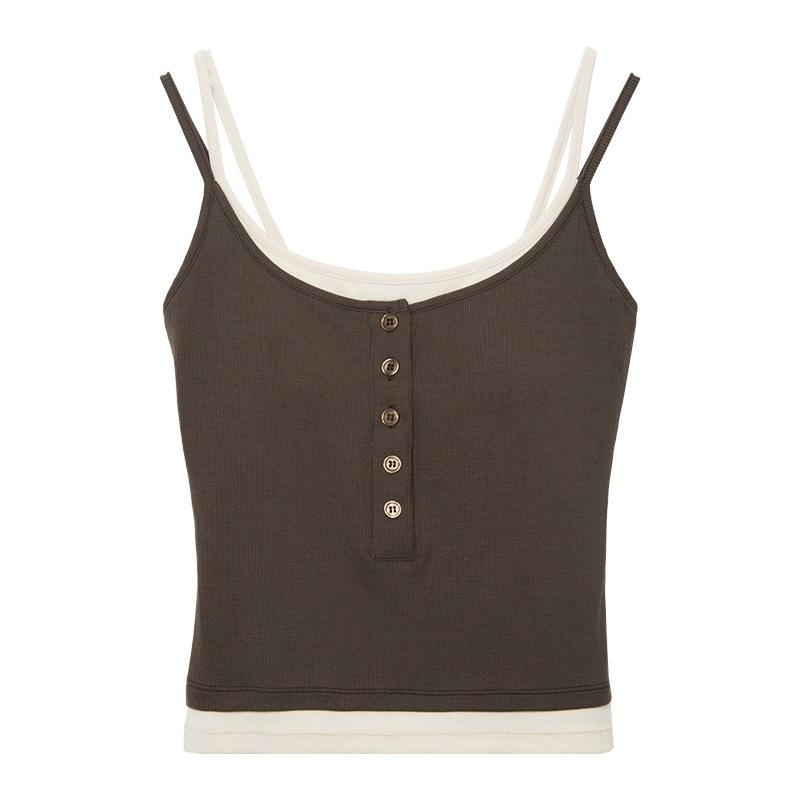 タンクトップ レディース モダール 切り替え カップ付き ドッキング キャミソール トップス インナー ウェア 接触冷感 伸縮性 ストレッチ 春夏2