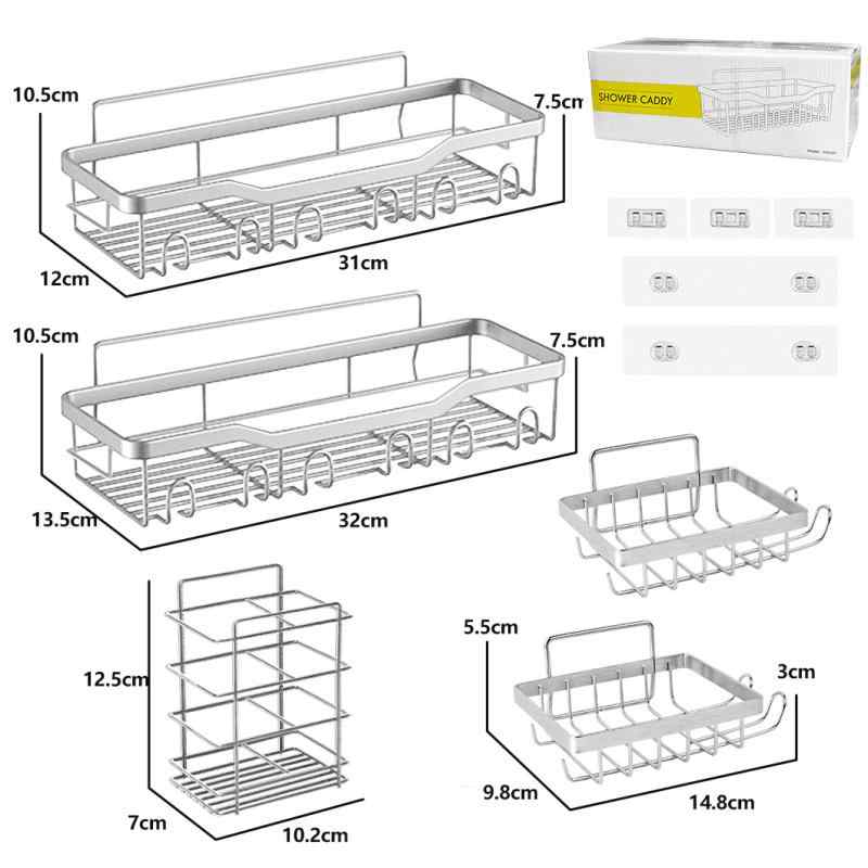 浴室 ラック 収納 棚 洗面所 トイレ 石鹸 置き 5点セット 壁掛け 穴あけ不要