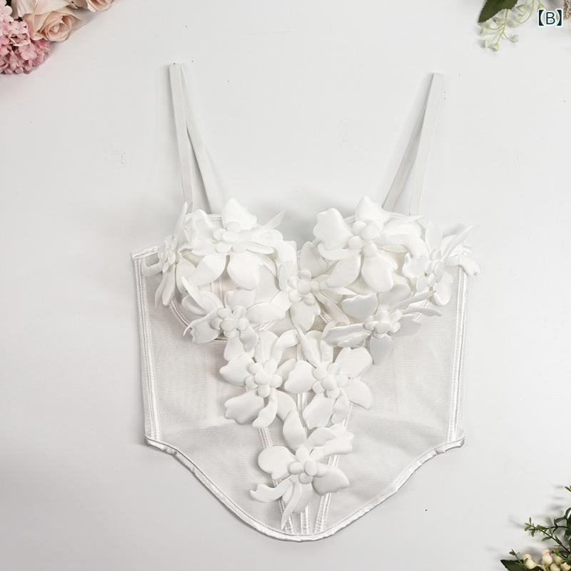キャミソール レディース 女性用 立体 花柄 網 チュール ネット メッシュ ノースリーブ インナー トップス ビスチェ コルセット セクシー ランジェリー 大人かわいい おしゃれ 重ね着 普段使い sofapotato-10561578 ソファポテト サンプル画像3