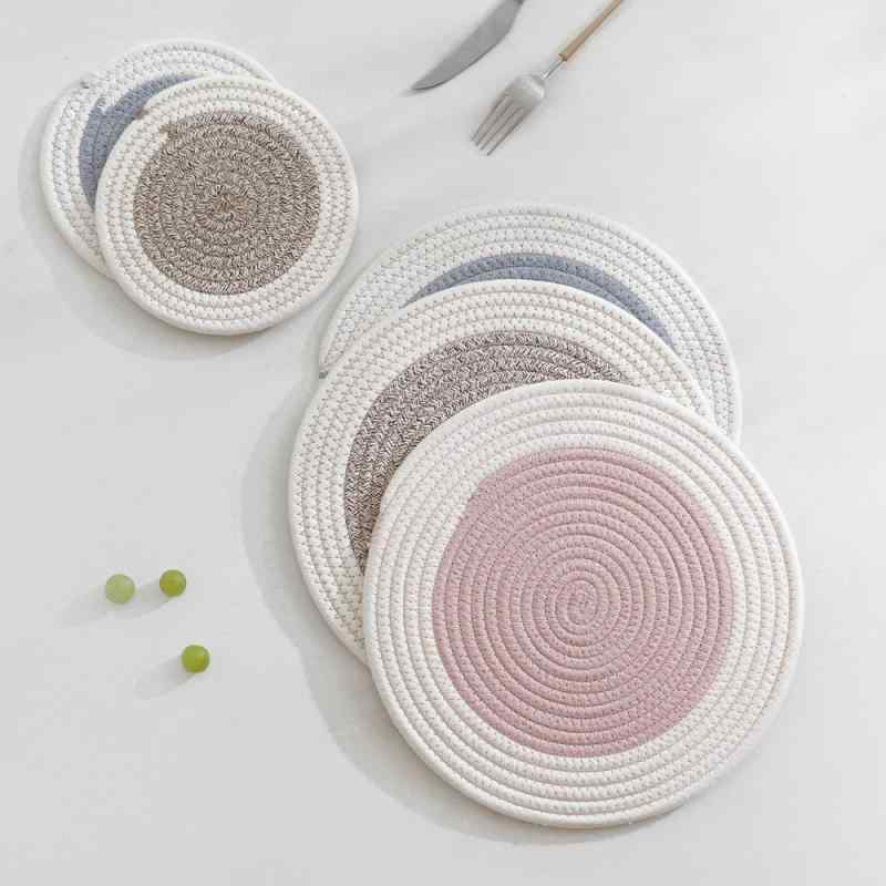 テーブルマット 綿糸編みコースター 断熱パッド プレースマット 円形 ホーム キッチン2