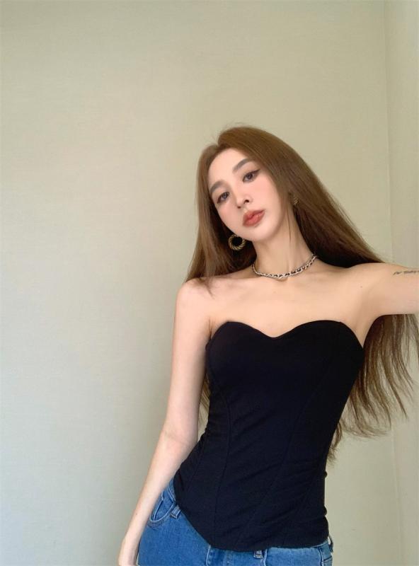 タンクトップ レディース 黒 ノンストラップ チューブトップ スリム ショート丈 トップス インナー ヘルシー肌見せ 大人かわいい セクシー 春夏