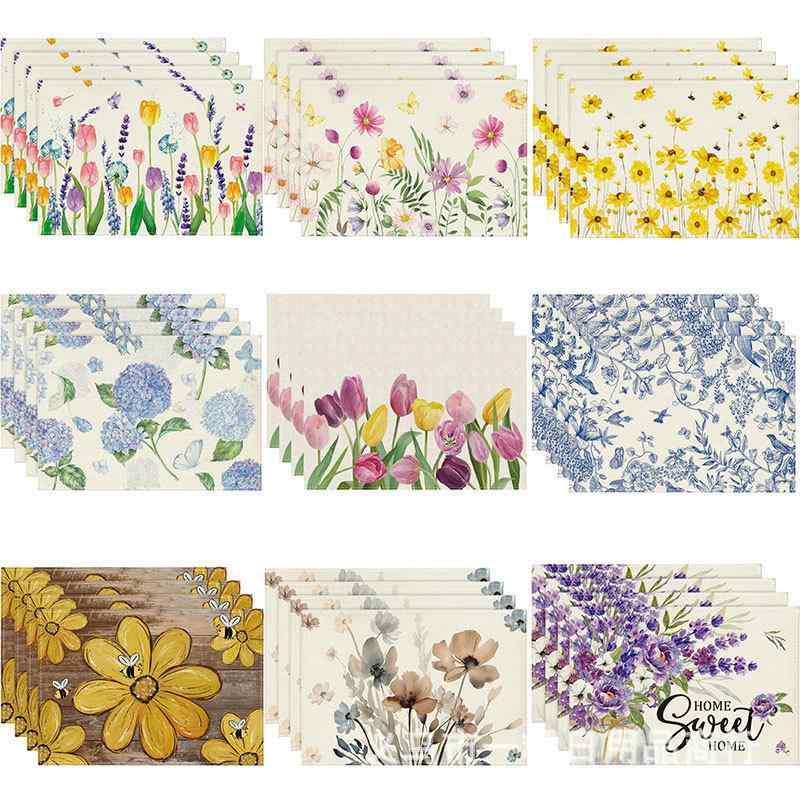 ランチョンマット 春夏 花柄 亜麻 リネン 布製 断熱 プレースマット テーブルマット ホテル レストラン