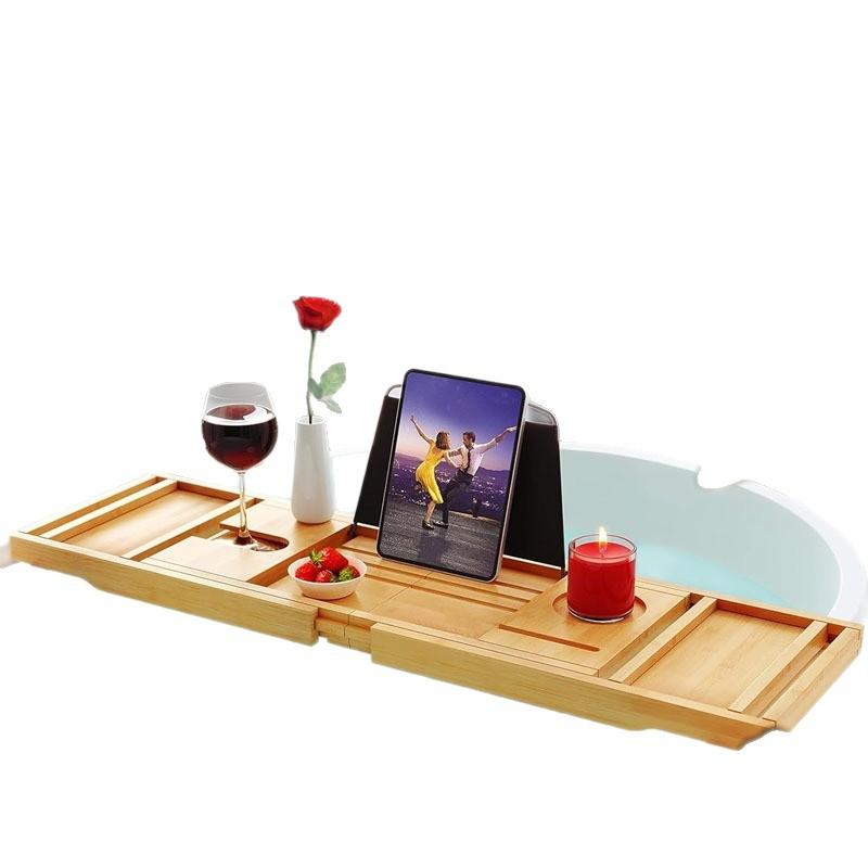 風呂 ラック 竹製 伸縮式 バスタブトレー 浴室用 滑り止め付き 読書台 バスタブ 棚