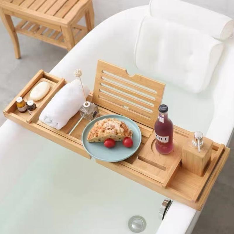 バスラック 竹製 バスタブトレー 伸縮式 お風呂 ラック 浴室 収納 リラックス