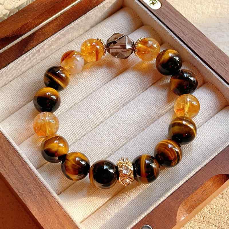 ブレスレット レディース 黄虎眼石 イエロータイガーアイ ハニカム 水晶 パワーストーン アクセサリー ジュエリー 幸運 開運(4.0)