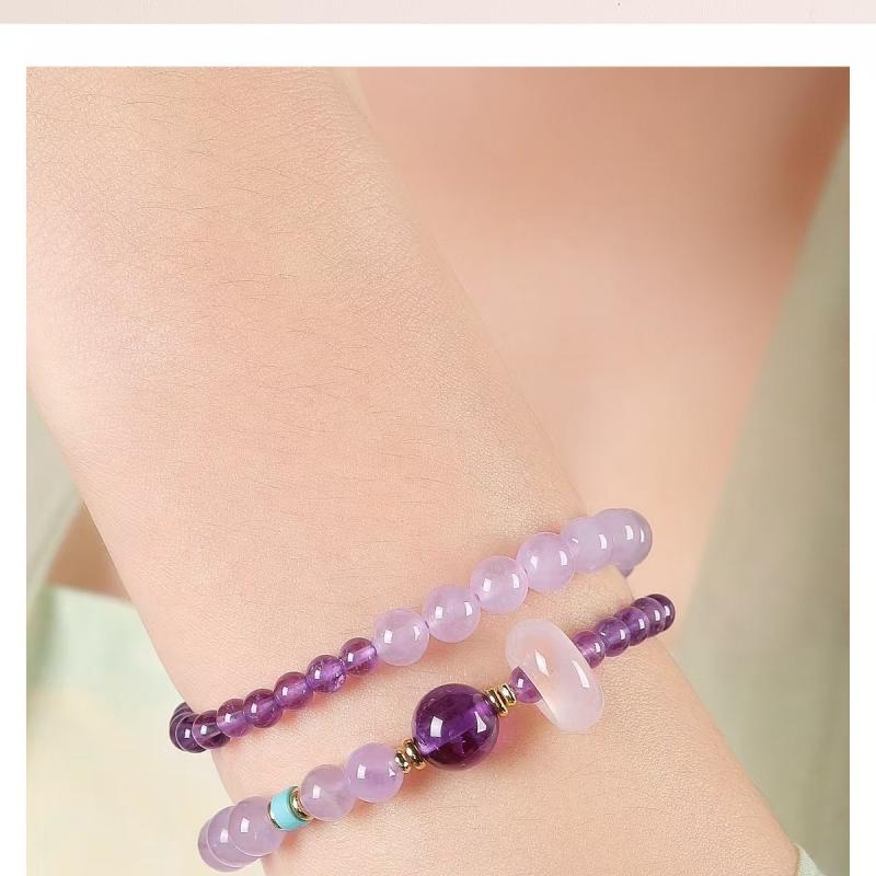 ブレスレット レディース 水晶 パワーストーン 普陀山 上岸 紫水晶 転運珠 小众 精致 好運 双圈 手串 ギフト ラッキーアイテム